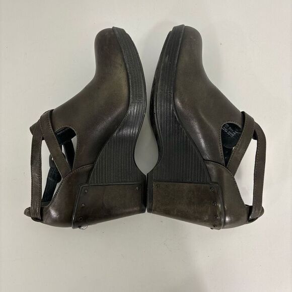 Dansko Grey Leather Franka Wedge Cut Out Buckle Side Booties - Picture 5 of 7